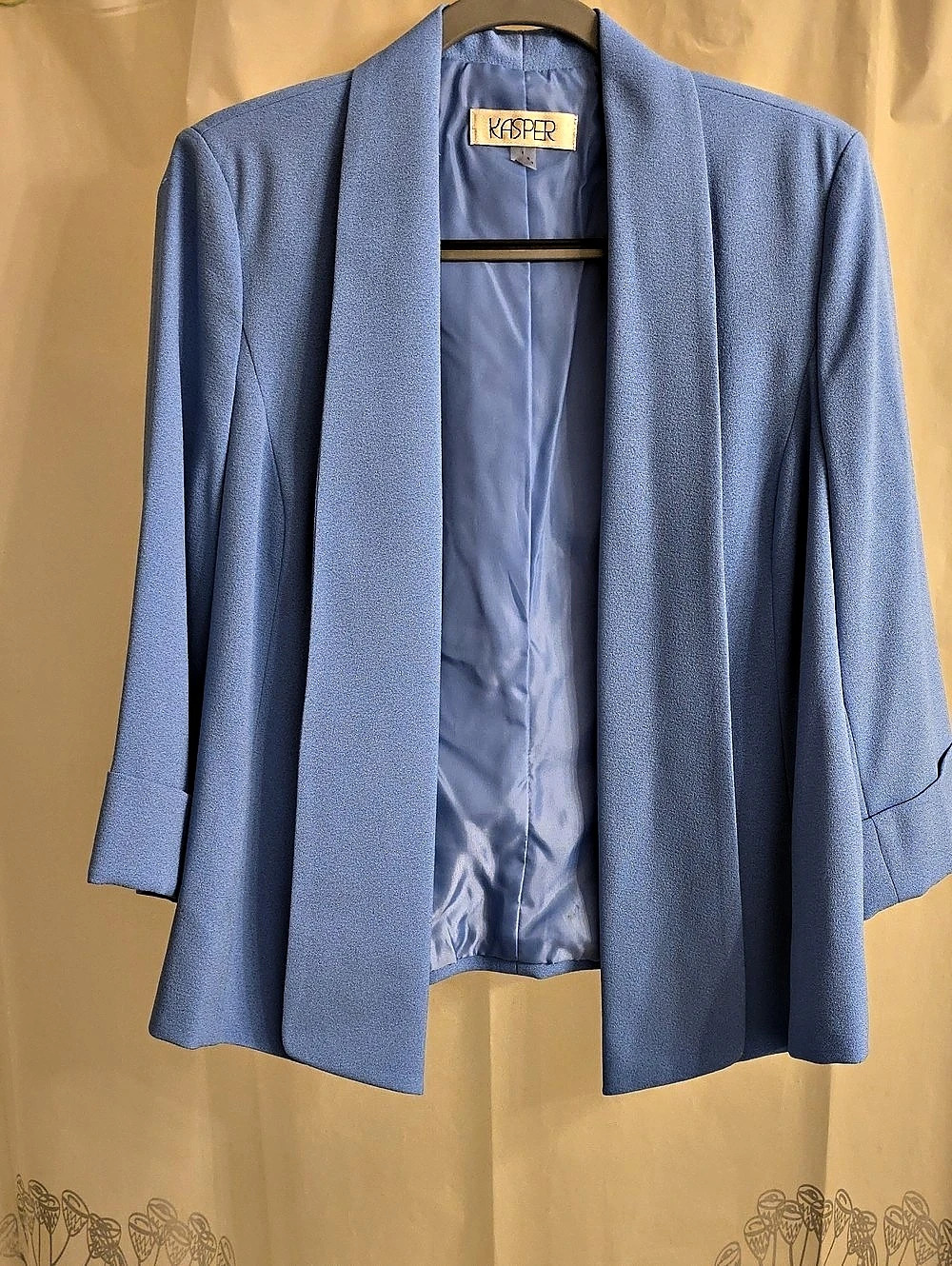 Kasper Rolled Sleeve Open-Front Stretch Crepe Jacket Blue Blazer